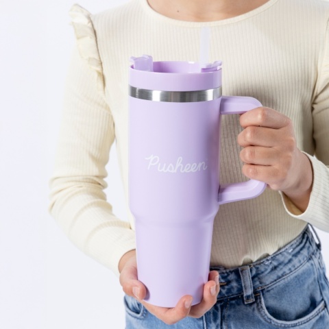 BIDON TERMICZNY PUSHEEN 880 ml kubek metalowy ze słomką szkolny