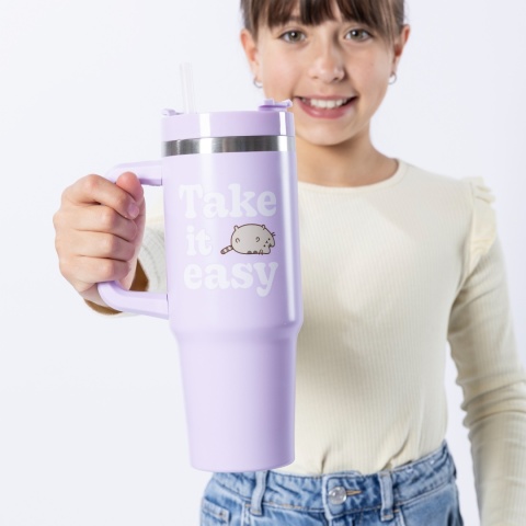 BIDON TERMICZNY PUSHEEN 880 ml kubek metalowy ze słomką szkolny