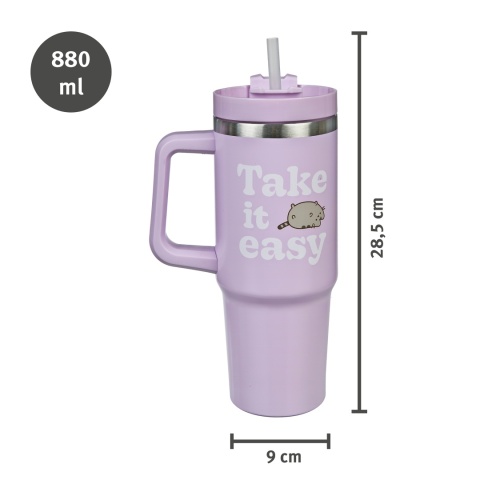 BIDON TERMICZNY PUSHEEN 880 ml kubek metalowy ze słomką szkolny