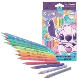 KREDKI STITCH jumbo 12 kolorów trójkątne szkolne pastelowe ołówkowe