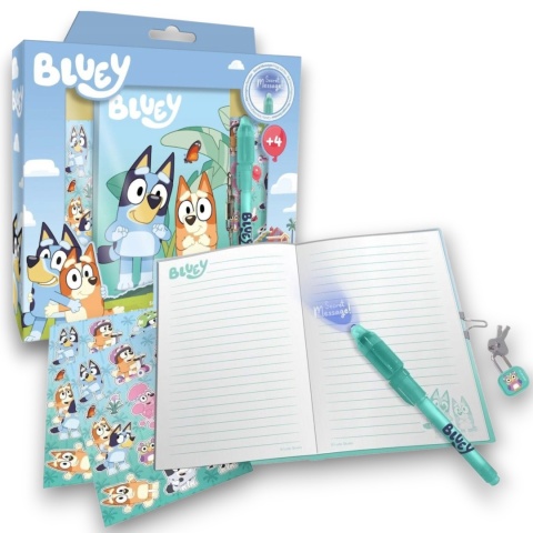 PAMIĘTNIK SEKRETNY BLUEY z długopisem magicznym notes naklejki