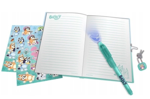 PAMIĘTNIK SEKRETNY BLUEY z długopisem magicznym notes naklejki
