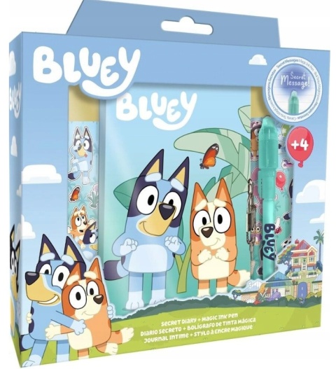 PAMIĘTNIK SEKRETNY BLUEY z długopisem magicznym notes naklejki