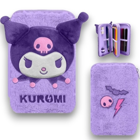 PIÓRNIK PLUSZOWY KUROMI z wyposażeniem dwukomorowy szkolny