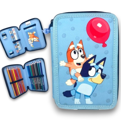 PIÓRNIK PODWÓJNY BLUEY z wyposażeniem szkolny dla dzieci