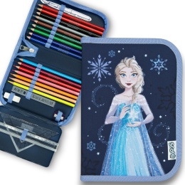 PIÓRNIK SZKOLNY FROZEN KRAINA LODU z wyposażeniem kredki szkolny