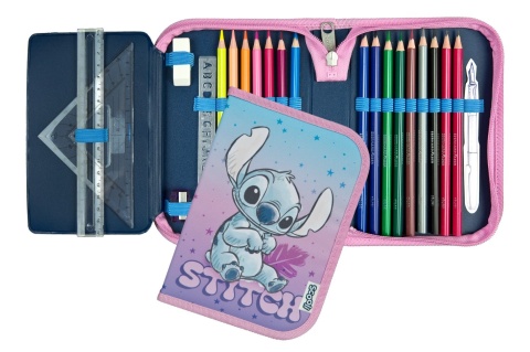PIÓRNIK SZKOLNY STITCH z wyposażeniem kredki przybory szkolne