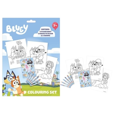 ZESTAW DO KOLOROWANIA BLUEY 8 kolorowanek kredki naklejki Kreatywny