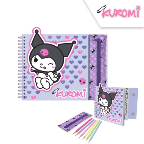 ZESTAW KREATYWNY KUROMI zeszyt naklejki kredki piórnik kolorowanka