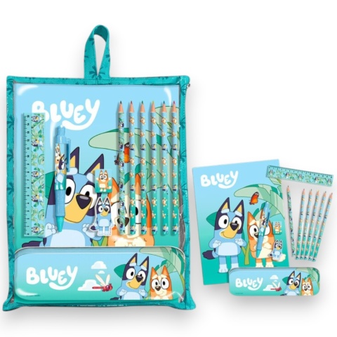 ZESTAW PIŚMIENNICZY BLUEY 12 el szkolny piórnik notatnik