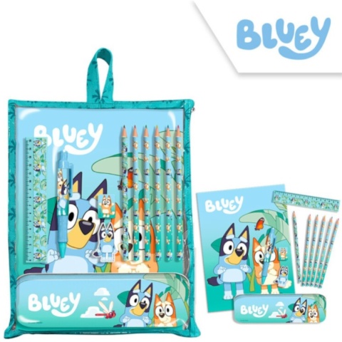 ZESTAW PIŚMIENNICZY BLUEY 12 el szkolny piórnik notatnik