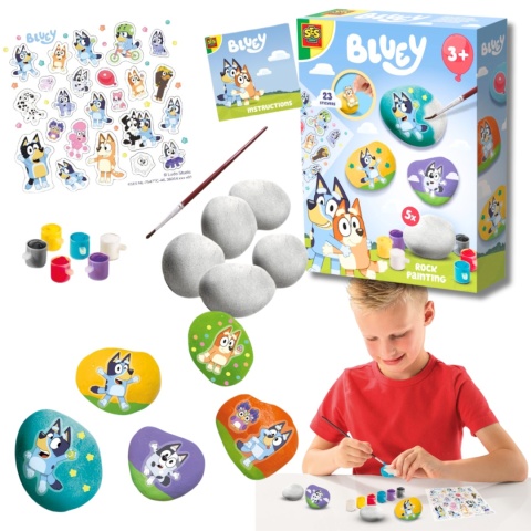 BLUEY ZESTAW KREATYWNY malowanie kamieni 5 kamieni farby naklejki pędzel do
