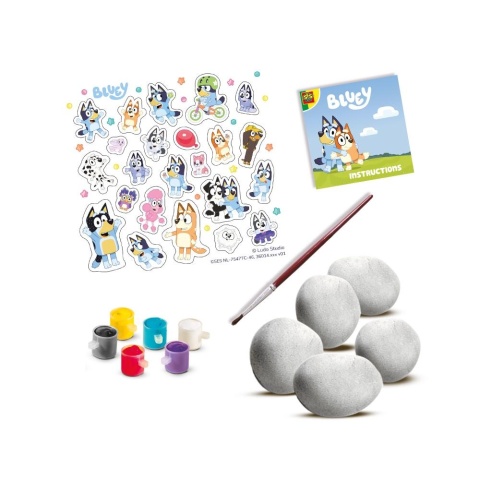 BLUEY ZESTAW KREATYWNY malowanie kamieni 5 kamieni farby naklejki pędzel do