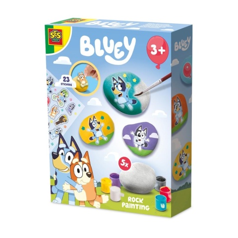 BLUEY ZESTAW KREATYWNY malowanie kamieni 5 kamieni farby naklejki pędzel do