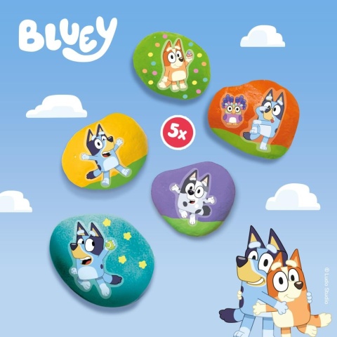BLUEY ZESTAW KREATYWNY malowanie kamieni 5 kamieni farby naklejki pędzel do