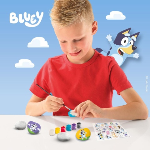 BLUEY ZESTAW KREATYWNY malowanie kamieni 5 kamieni farby naklejki pędzel do