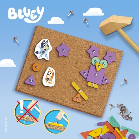 BLUEY ZESTAW KREATYWNY tablica korkowa młotek 27 elementów kreatywna zabawa