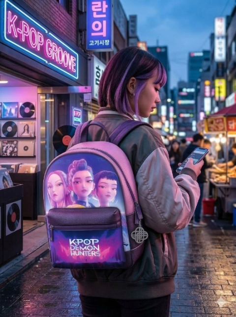 Plecak K Pop Demon Hunters różowy metaliczny K-POP przedszkolny