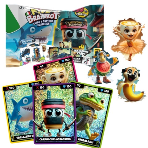 BRAINROT KIDZ 4 karty holograficzne + 4 tatuaże kolekcjonerskie saszetka