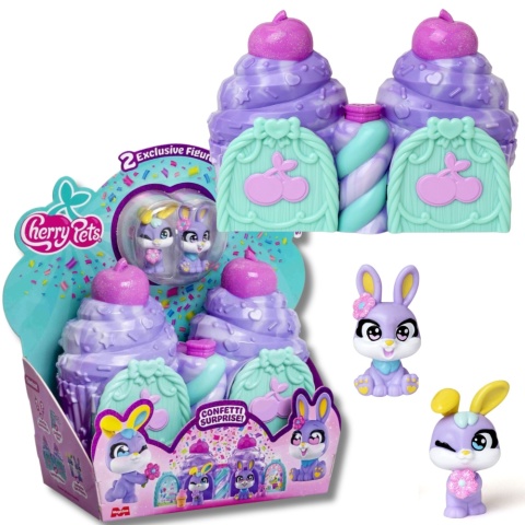 CHERRY PETS CONFETTI CUPCAKE 2 figurki króliczki Hoppy Poppy z konfetti