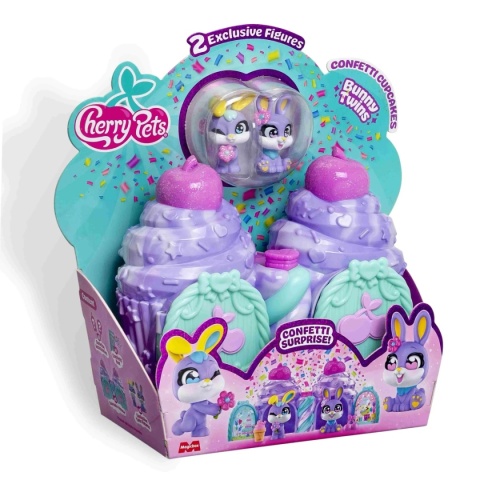 CHERRY PETS CONFETTI CUPCAKE 2 figurki króliczki Hoppy Poppy z konfetti