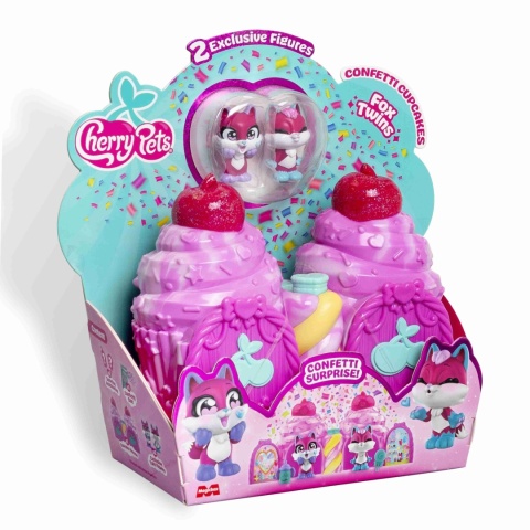 CHERRY PETS CONFETTI CUPCAKES 2 figurki liski Ginger Roxy konfetti zestaw
