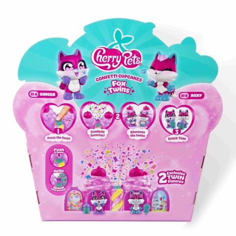 CHERRY PETS CONFETTI CUPCAKES 2 figurki liski Ginger Roxy konfetti zestaw