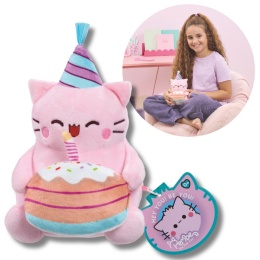 PEMBE THE PINK CAT pluszowa kotka 15 cm maskotka urodzinowa z tortem