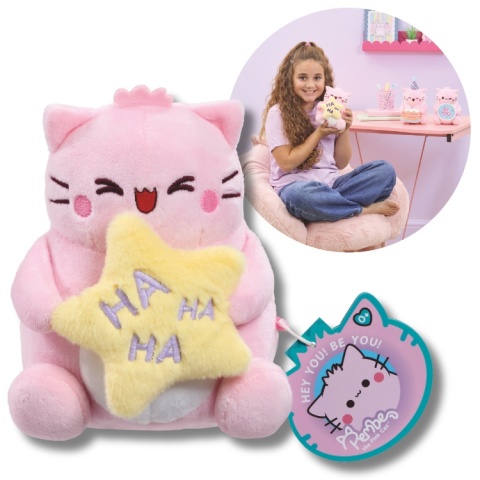PEMBE THE PINK CAT pluszowa kotka 15 cm śmiejąca się maskotka z gwiazdką
