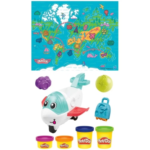 CIASTOLINA PLAY-DOH SAMOLOT ODKRYWCY zestaw kreatywny mapa świata 4 kolory