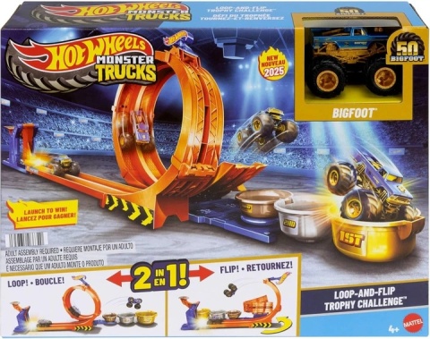 HOT WHEELS MONSTER TRUCKS tor wyścigowy Bigfoot pętla skok do trofeum