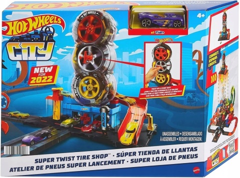 HOT WHEELS WARSZTAT OPON tor samochodowy garaż z windą i zjazdem Autko