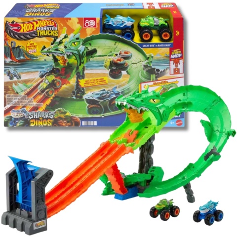 TOR HOT WHEELS MONSTER TRUCKS SMOCZY WYŚCIG 2 AUTKA GREAT BITE RAGEASAUR