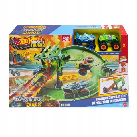 TOR HOT WHEELS MONSTER TRUCKS SMOCZY WYŚCIG 2 AUTKA GREAT BITE RAGEASAUR