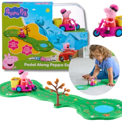 Zestaw ŚWINKA PEPPA rowerek z figurką i trasą zestaw akcesoria dla dzieci